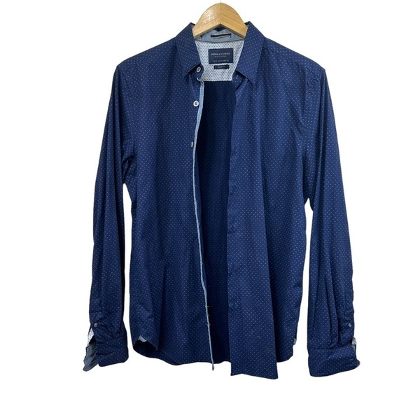 Denim & Flower Navy Casual Button Down Shirt, M - Picture 2 of 7